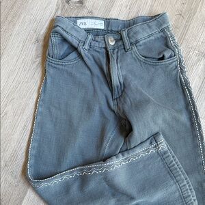 Gray Embroidered Straight-Leg Jeans